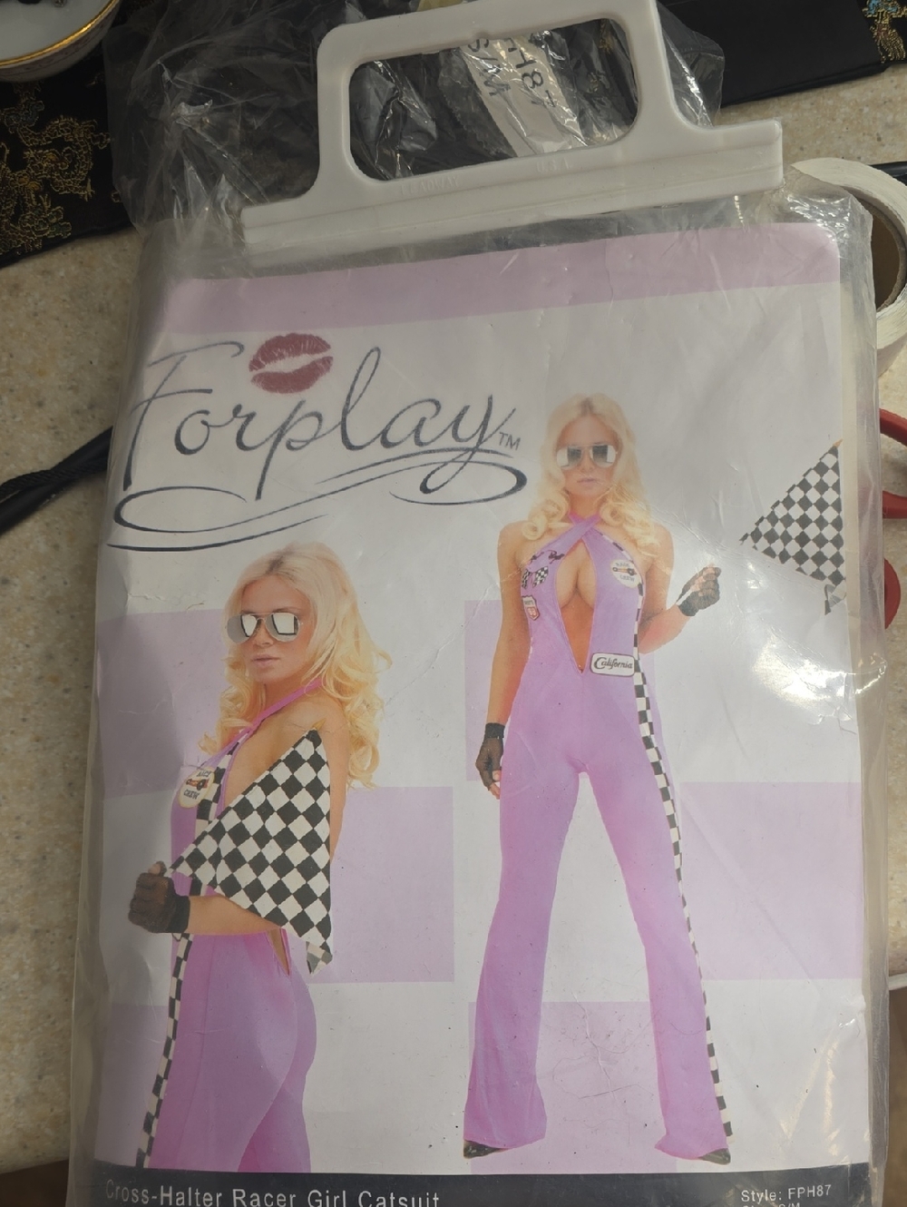 Forplay Hot Pink Cross-Halter Racer Girl Jumpsuit with Checkered Panels - S/M